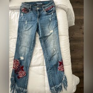Inc Denim Skinny Embroidered Flower Jeans